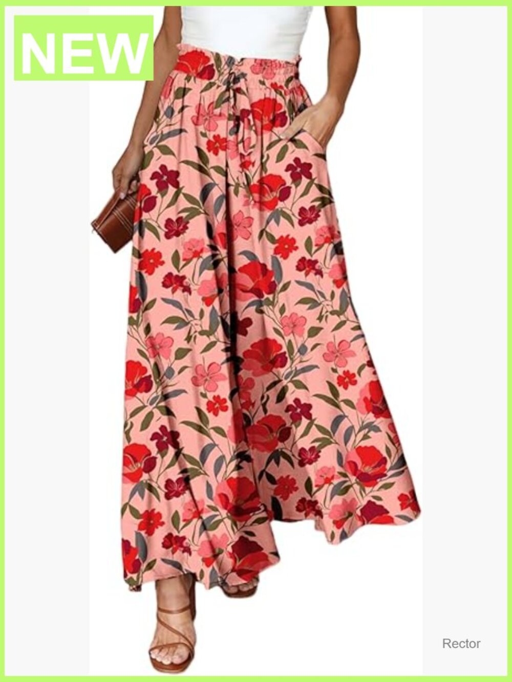 Elastic Waist Wide Leg Pants with Pockets Drawstring High Rise Casual